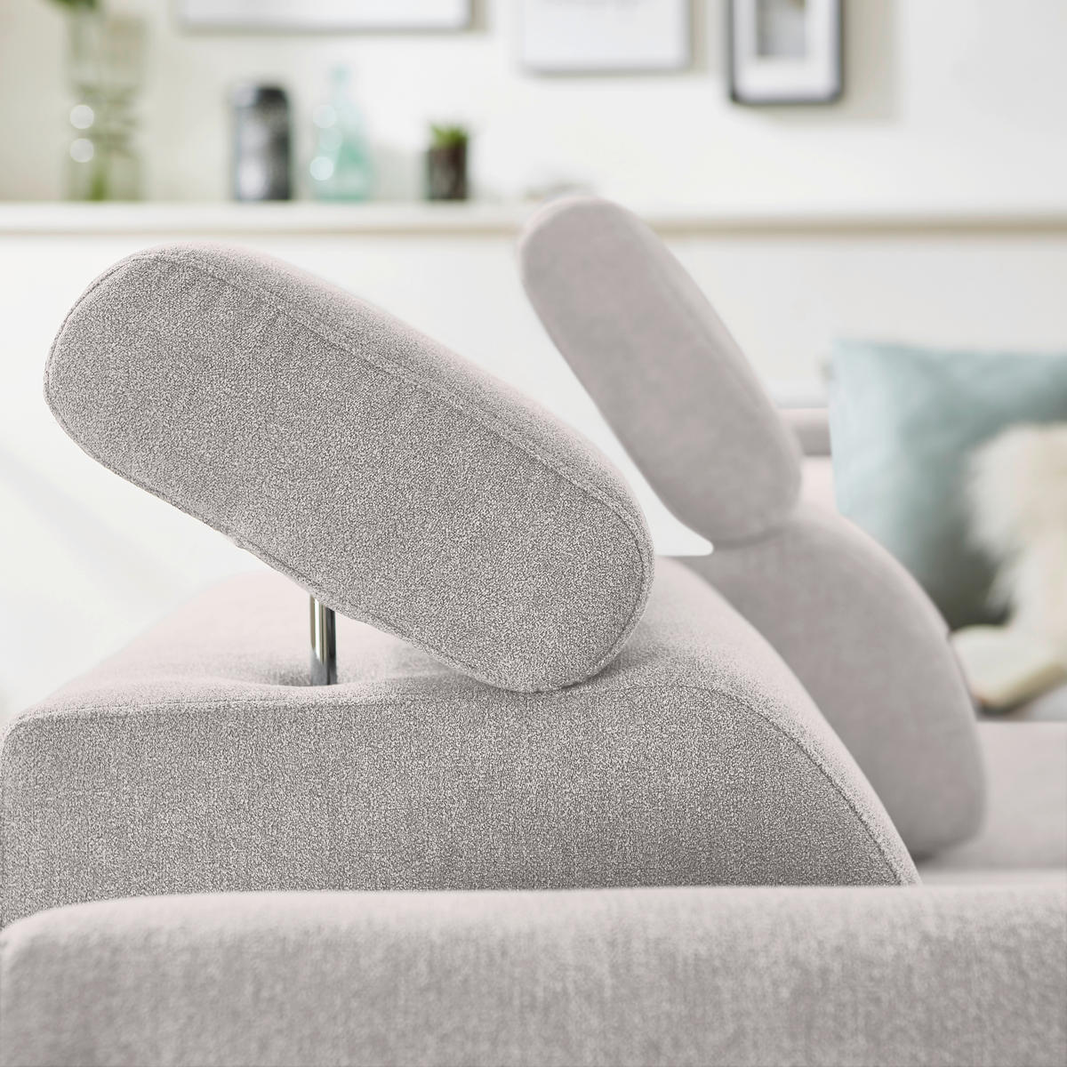 ECKSOFA in Webstoff Grau, Hellgrau  - Hellgrau/Schwarz, Design, Textil/Metall (277/237cm) - Stylife