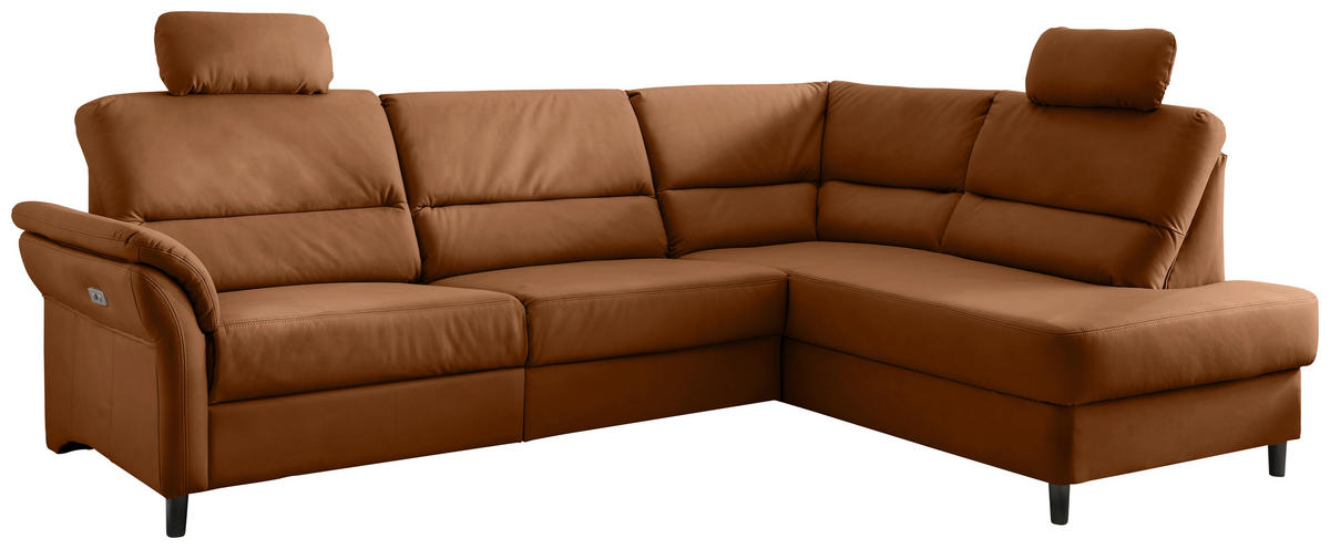 ECKSOFA in Lederlook Cognac  - Cognac/Schwarz, Modern, Holz/Textil (266/190cm) - Livetastic