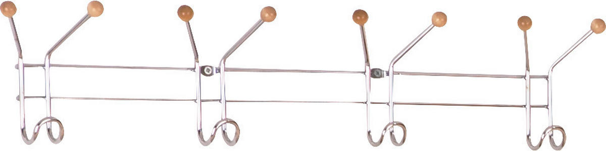 CUIER DE PERETE CU CÂRLIGE - culoare crom, Basics, lemn/metal (60/12/5cm)