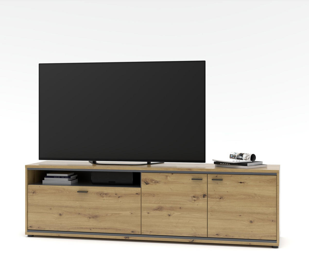 WOHNWAND 2-teilig  in Graphitfarben, Eiche Artisan 310/205/49 cm  - Graphitfarben/Schwarz, Design, Glas/Holzwerkstoff (310/205/49cm) - Livetastic