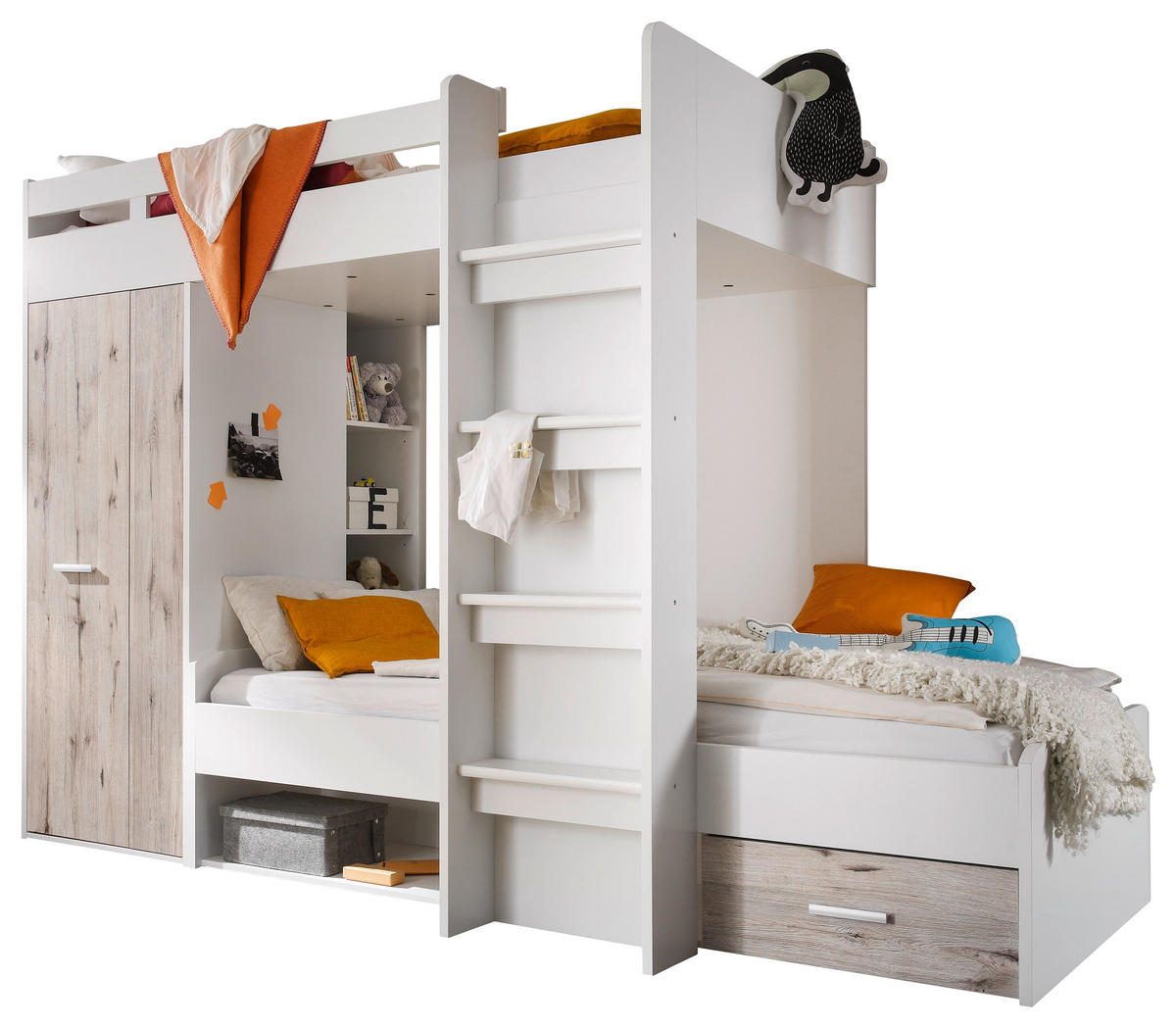 ETAGENBETT - Eichefarben/Weiß, KONVENTIONELL, Holzwerkstoff (90/200cm) - MID.YOU