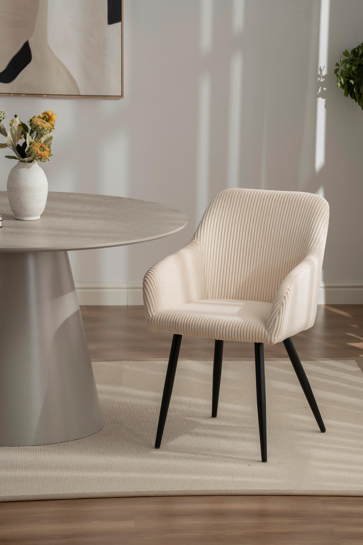 ARMLEHNSTUHL  in Eisen Cord  - Beige/Schwarz, Trend, Holz/Textil (55/84/60cm) - Livetastic