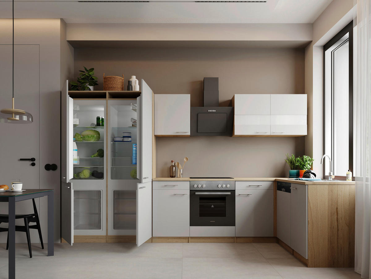 Bucătărie Pe Colț   - alb/culoare inox, Trend, metal/material pe bază de lemn (340/172cm) - Respekta