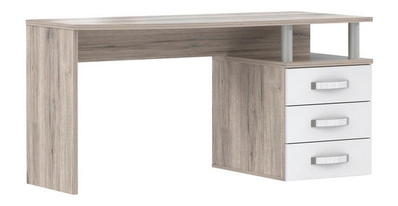 SCHREIBTISCH 138/59,9/70,2 cm Eichefarben, Weiß Hochglanz  - Weiß Hochglanz/Eichefarben, Basics, Holzwerkstoff/Metall (138/59,9/70,2cm) - Carryhome