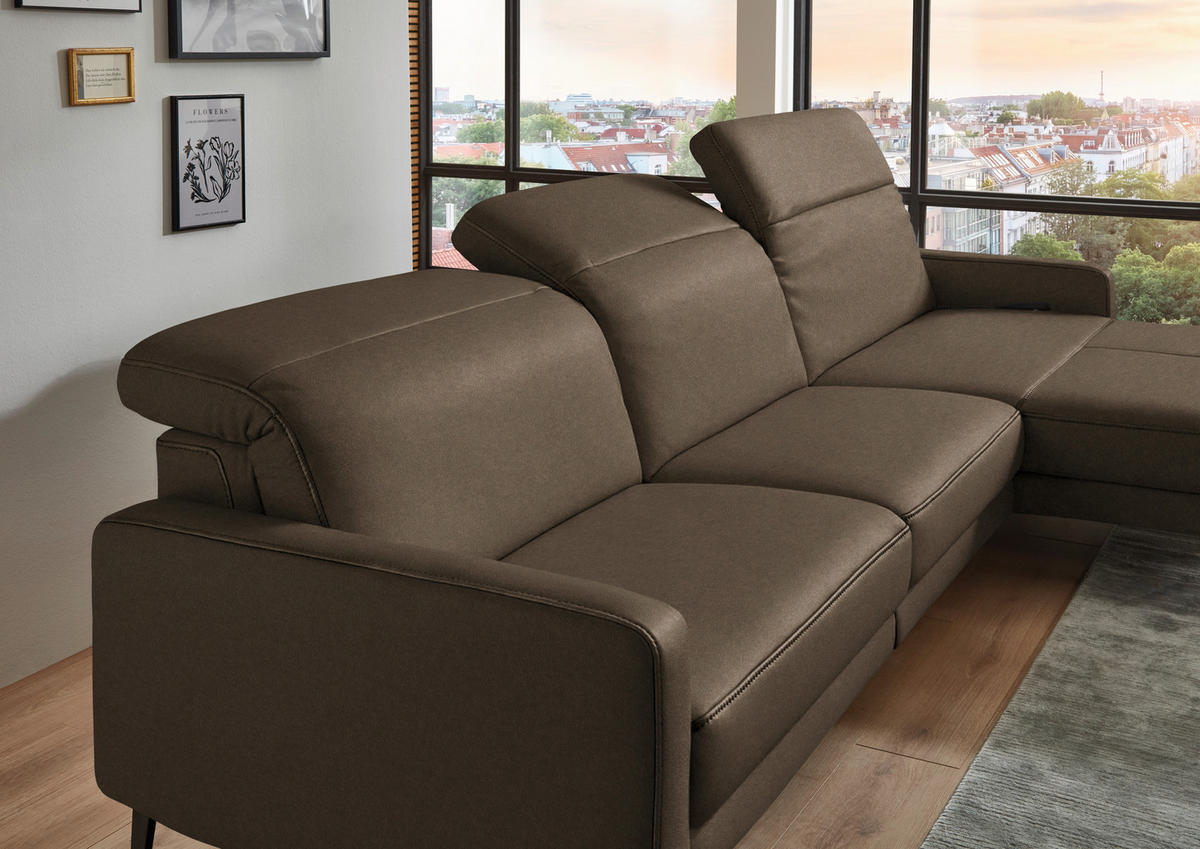 ECKSOFA  Echtleder Braun  - Schwarz/Braun, Design, Leder/Metall (323/179cm) - Dieter Knoll