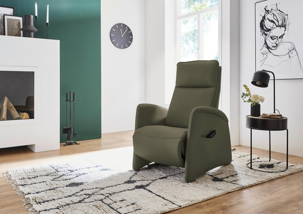 FERNSEHSESSEL in Grau, Grün  - Schwarz/Grau, Design, Leder/Kunststoff (79/114/87-176cm) - Valdera