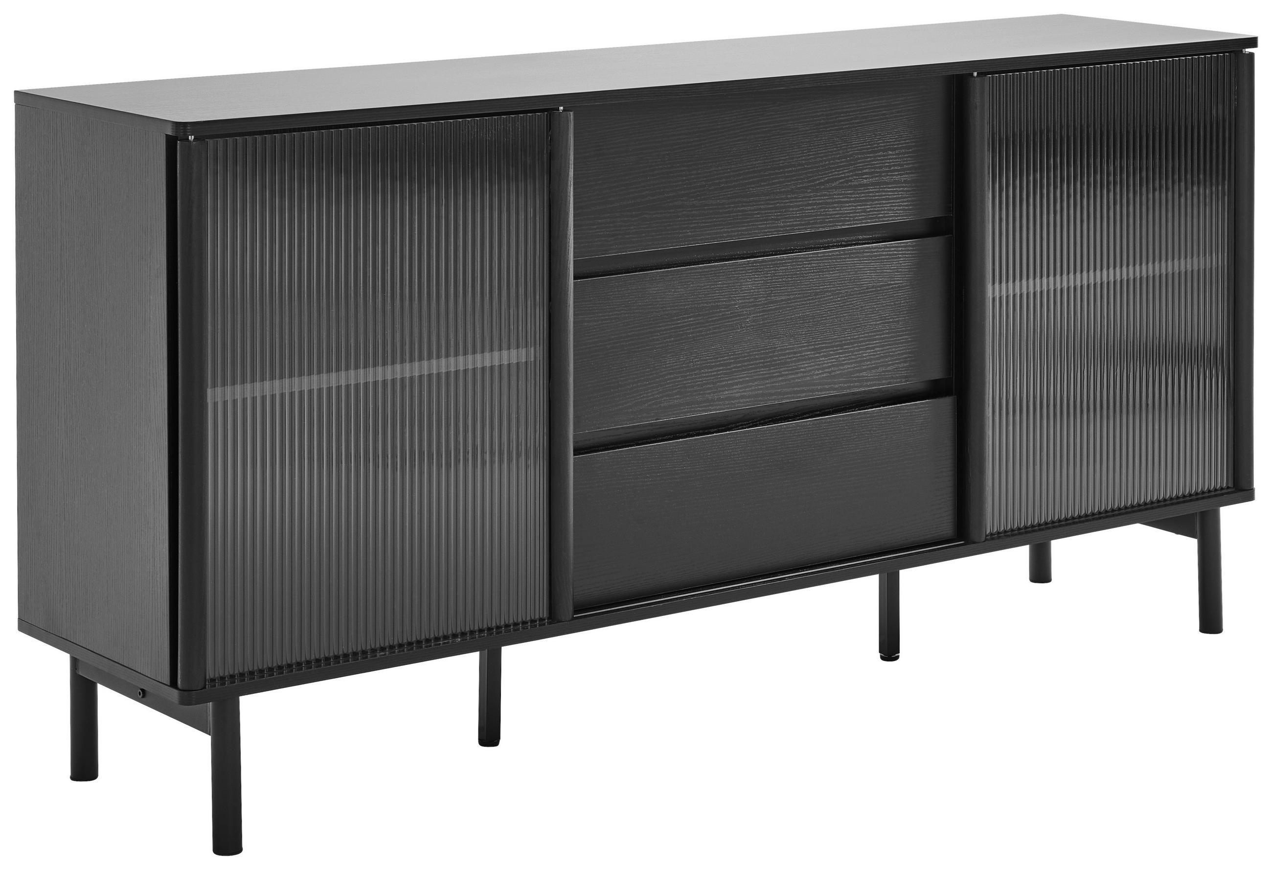 Sideboard Nordic  in 160/79/40 cm  - Klar/Schwarz, Design, Glas/Holz (160/79/40cm) - MID.YOU