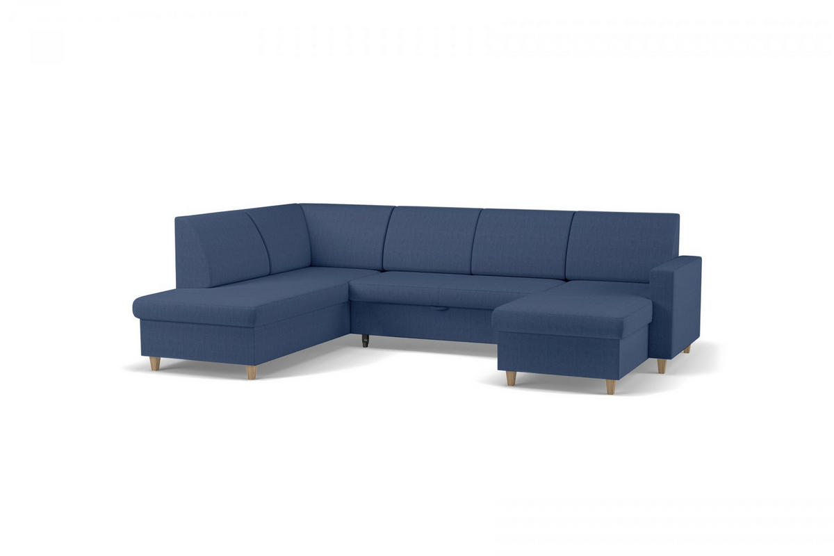 WOHNLANDSCHAFT NIKAS Blau Bouclé  - Blau/Buchefarben, Design, Holz/Textil (310/198/145cm) - MID.YOU