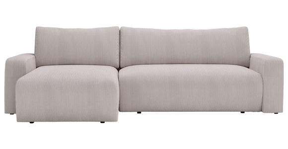 ECKSOFA Hellgrau Cord Rückenkissen, Bettkasten, Schlaffunktion, Rücken echt, Liegefläche im Originalstoff  - Hellgrau/Schwarz, MODERN, Kunststoff/Textil (150/245cm) - Carryhome