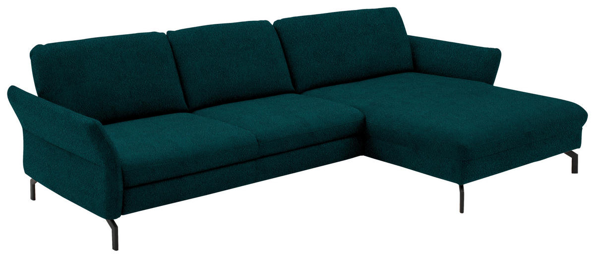 ECKSOFA in Velours Petrol  - Petrol/Schwarz, Design, Textil/Metall (306/179cm) - Beldomo System