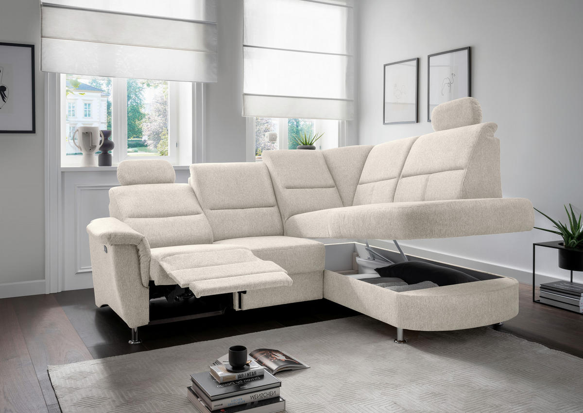 ECKSOFA in Chenille Beige  - Chromfarben/Beige, Konventionell, Textil/Metall (231/184cm) - Livetastic