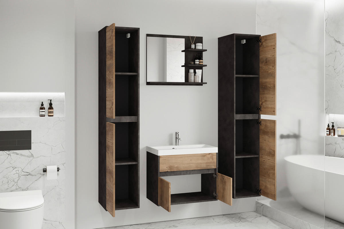 BADEZIMMER 5-teilig  in 120,4 cm  - Kastanienfarben/Weiss, Lifestyle, Keramik/Holzwerkstoff (120,4cm) - P & B