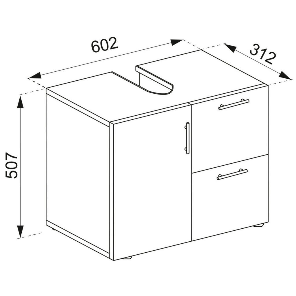 Thumbnail - Mid.you Waschbeckenunterschrank Flandu, Honigeiche, Weiß, Kunststoff, Sperrholz, 1 Fächer, 2 Schubladen, 61x51x32 cm, st...