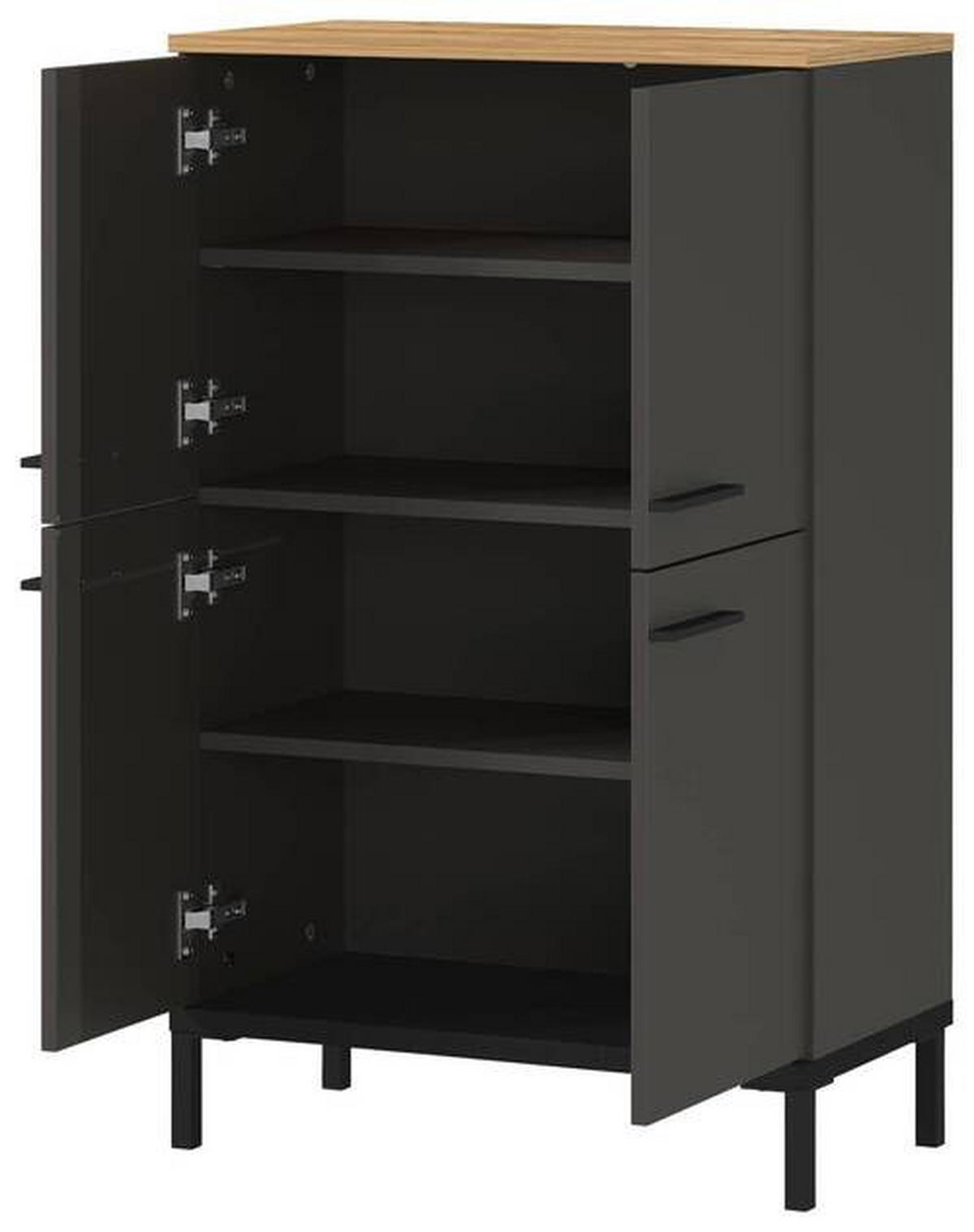 VYSOKÁ KOMODA, barvy grafitu, barvy dubu, 60/97/34 cm - černá/barvy dubu, Moderní, kov/kompozitní dřevo (60/97/34cm) - Xora