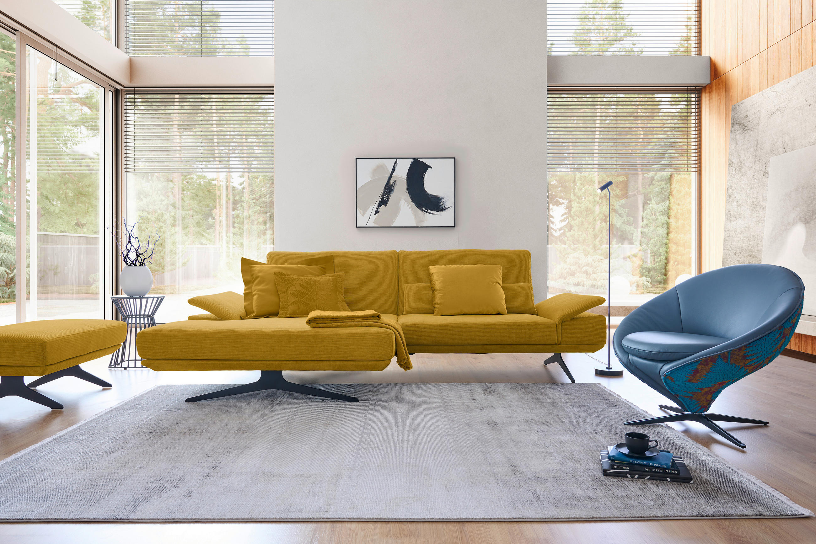 ECKSOFA  in Flachgewebe Currygelb  155/284 cm  - Currygelb/Schwarz, Design, Textil/Metall (155/284cm) - Koinor