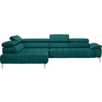 ECKSOFA Petrol Chenille  - Chromfarben/Petrol, Design, Textil/Metall (222/323cm) - Beldomo Style