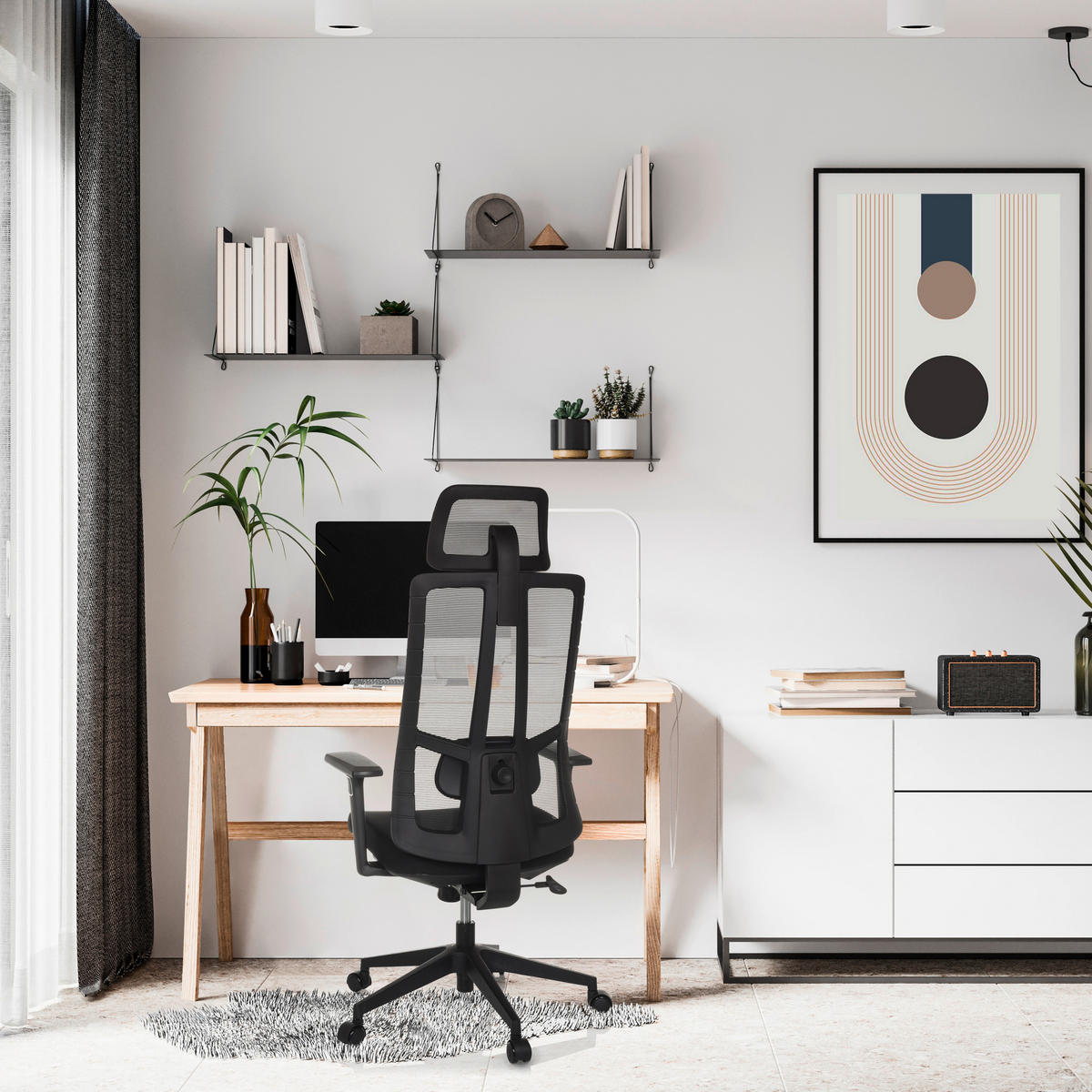 OTOČNÁ ŽIDLE, síťovina, černá - černá, Moderní, textil/plast (67/118 - 133/60cm) - MID.YOU