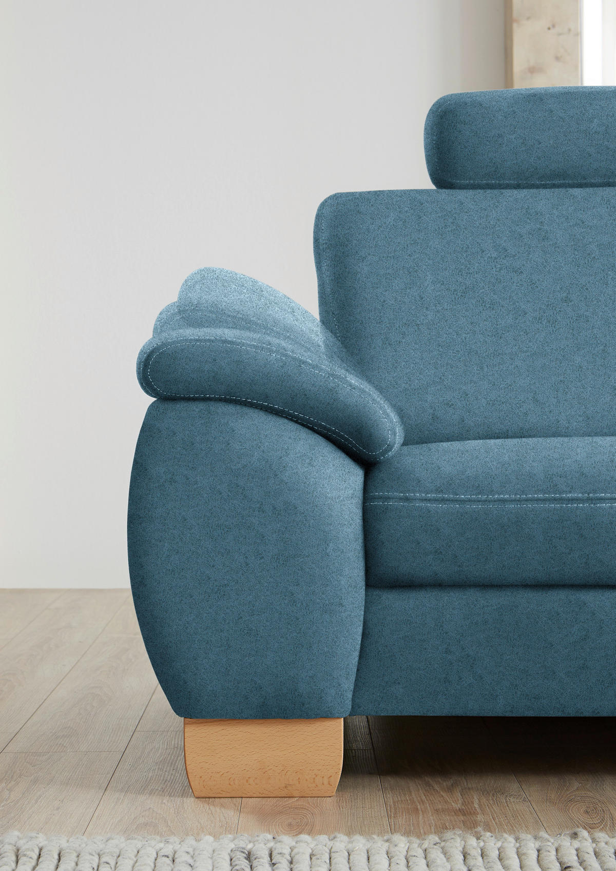 ECKSOFA in Mikrofaser Blau  286/236 cm  - Wildeiche/Blau, Natur, Holz/Textil (286/236cm) - Voleo