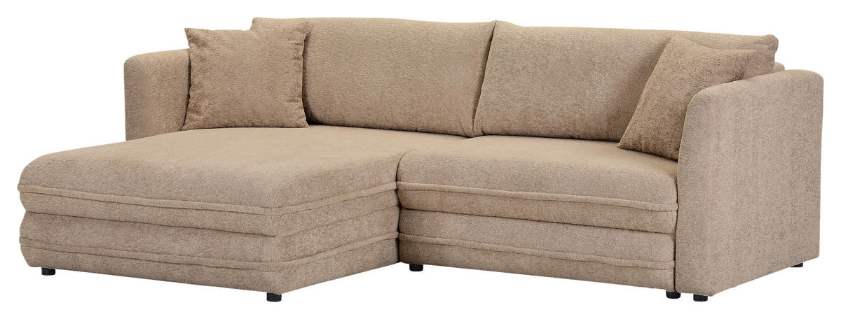 ECKSOFA Hellbraun Plüsch Zierkissen, Rückenkissen, Bettkasten, Schlaffunktion, Rücken echt, Liegefläche im Originalstoff  - Hellbraun/Beige, MODERN, Kunststoff/Textil (246/178cm) - Carryhome