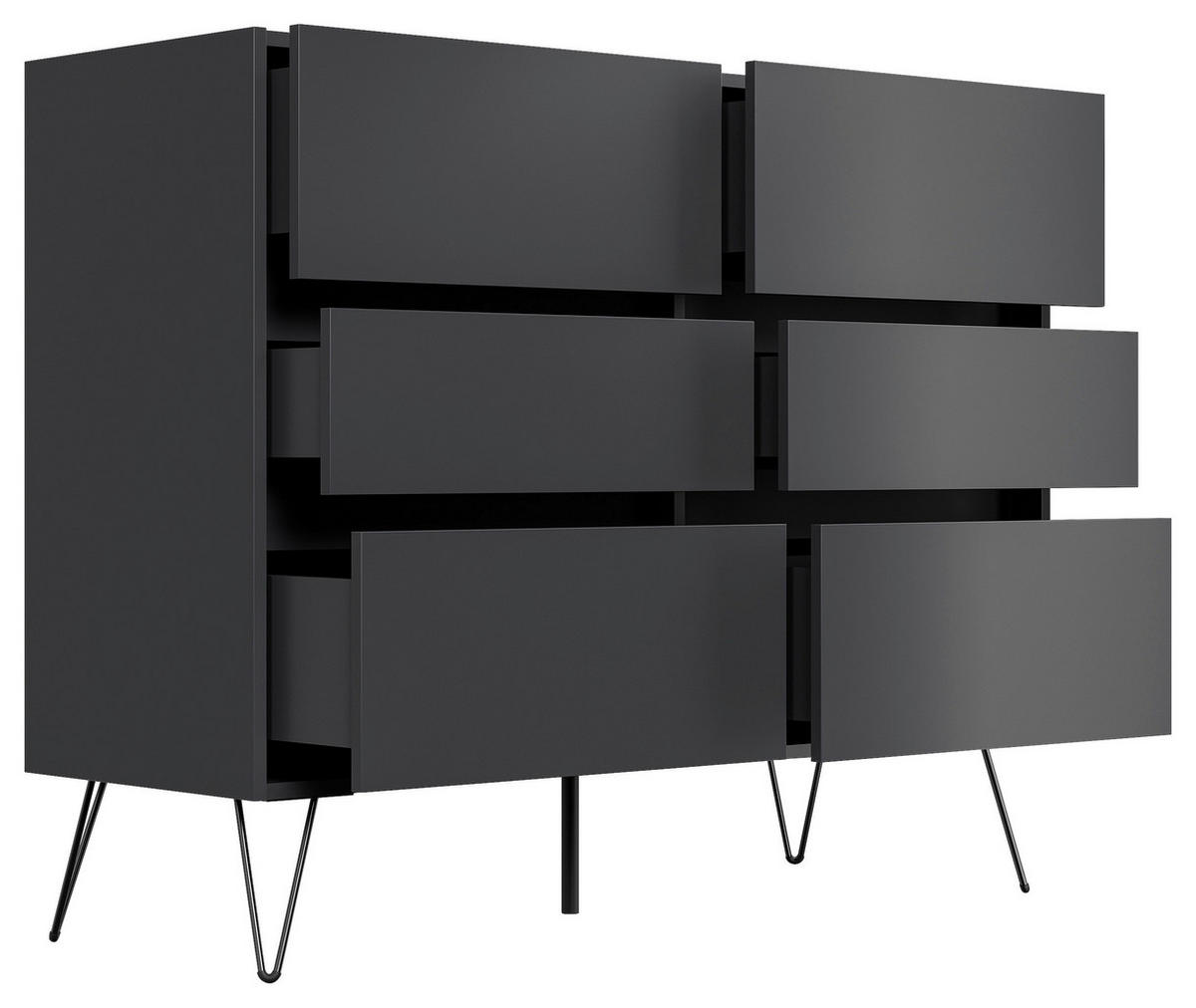 SIDEBOARD Posseik Industrial 120/93,6/42 cm 6 Schublade(n)  - Graphitfarben/Schwarz, Design, Holzwerkstoff/Metall (120/93,6/42cm) - P & B