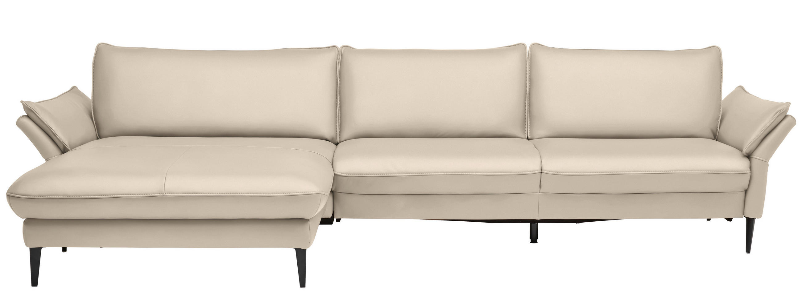 ECKSOFA Valdera in Echtleder Ecru  172/334 cm  - Ecru/Schwarz, Design, Leder/Metall (172/334cm) - Valdera