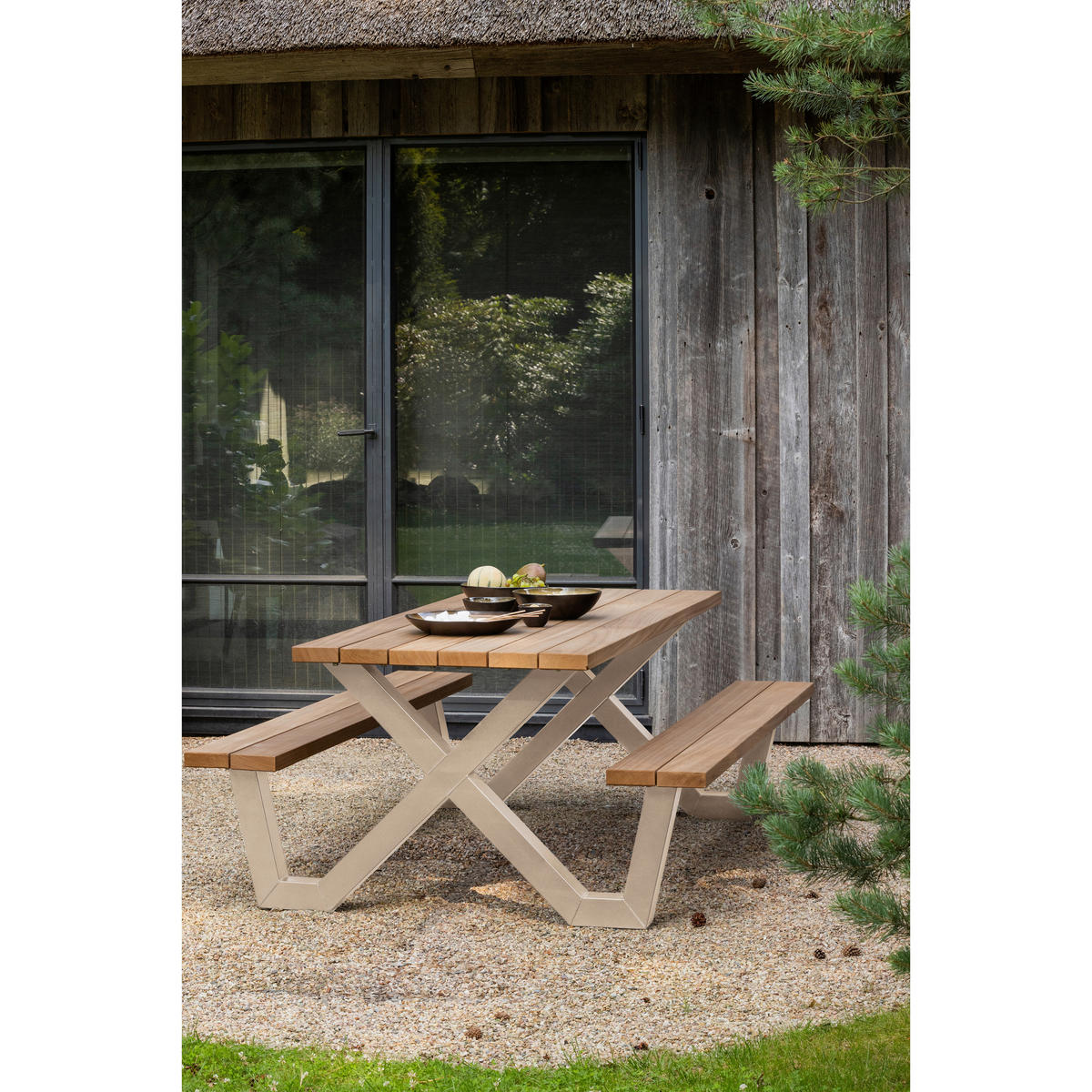 GARTENTISCHGRUPPE  - Naturfarben, MODERN, Holz/Metall (206/145/75cm) - Livetastic