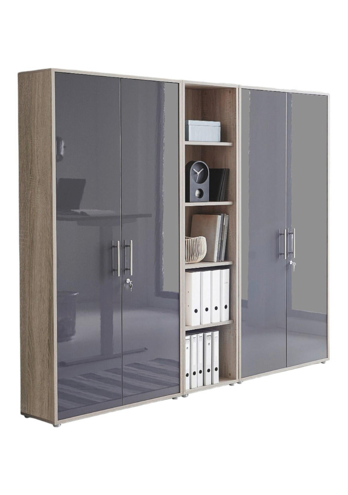 AKTENSCHRANK Sonoma Eiche, Anthrazit Hochglanz  - Anthrazit Hochglanz/Sonoma Eiche, MODERN, Holzwerkstoff (212,9/185,6/33cm) - MID.YOU