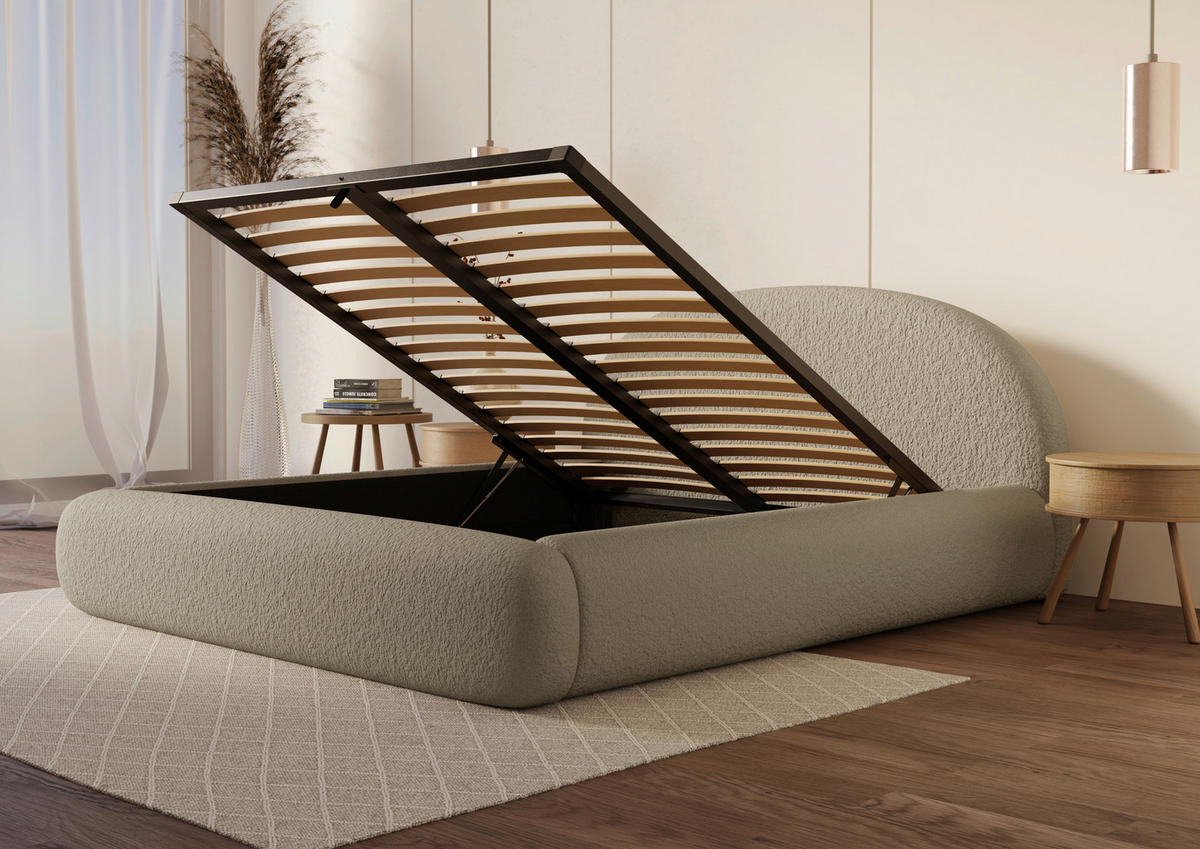 POLSTERBETT 180/200 cm,  in Taupe, gepolstertes Kopfteil, Lattenrost, Bettkasten,  - Taupe/Schwarz, Design, Holz/Textil (180/200cm) - Chameo