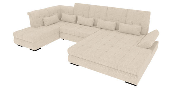 WOHNLANDSCHAFT  in Struktur Perlmutt  - Perlmutt/Schwarz, KONVENTIONELL, Kunststoff/Textil (222/358/212cm) - Carryhome