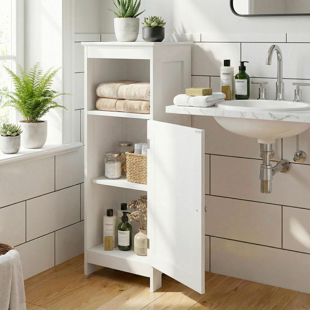 Dulap Mediu 30/80/28 cm  - argintiu/alb, Design, metal/material pe bază de lemn (30/80/28cm) - Livetastic