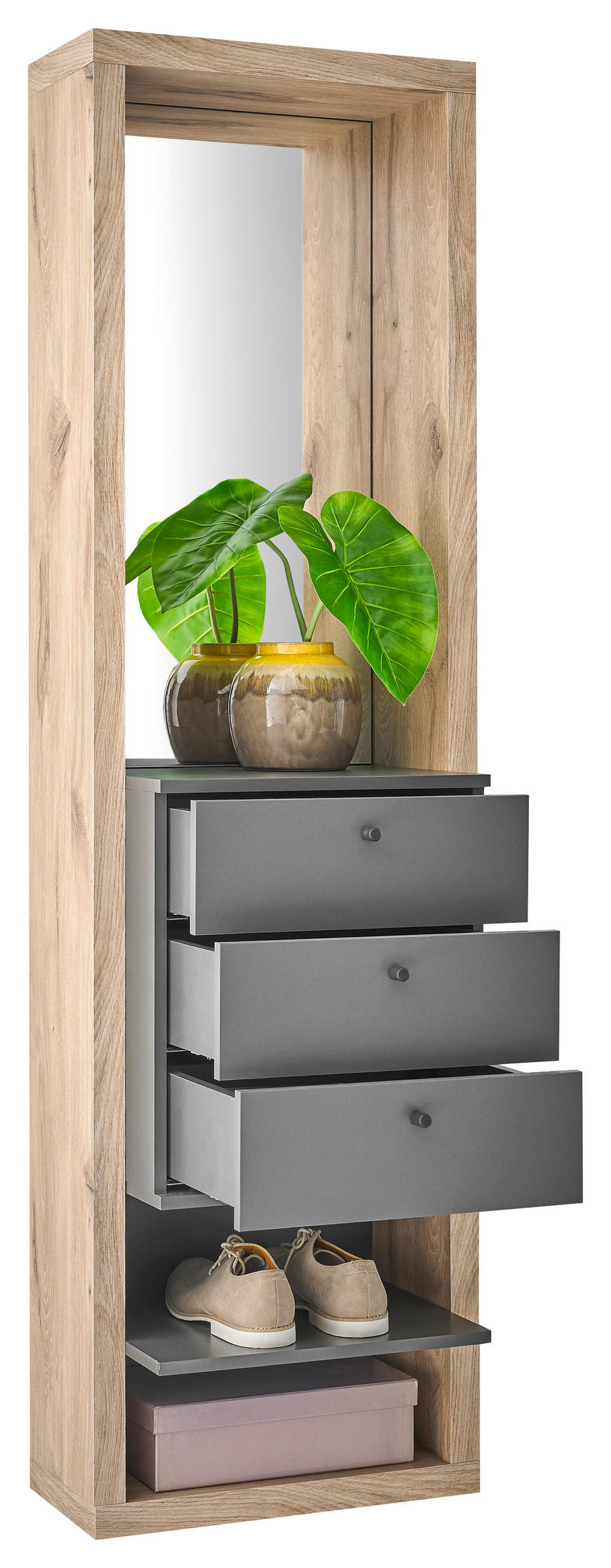 PREDSOBLJE  antracit, boje hrasta  - boje hrasta/antracit, Basics, staklo/drvni materijal (51/178/35cm) - Carryhome