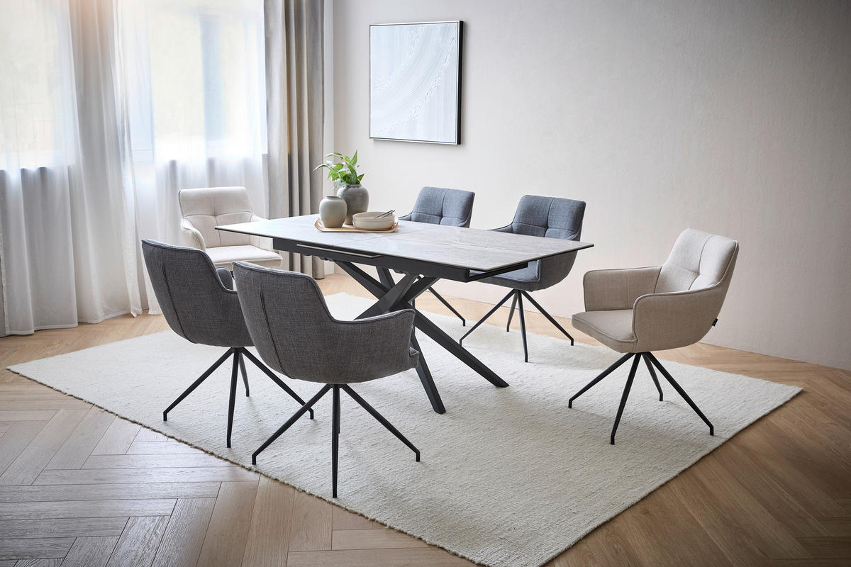 ESSTISCH in Metall, Glas, Keramik 180-230/90/76 cm  - Schwarz/Grau, Design, Glas/Keramik (180-230/90/76cm) - Novel