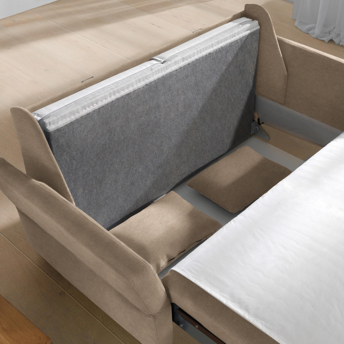 SCHLAFSOFA in Velours, beflockt Sandfarben  - Sandfarben/Alufarben, KONVENTIONELL, Kunststoff/Textil (170/88/91cm) - Sedda