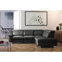 ECKSOFA Anthrazit Mikrofaser Rücken echt, Relaxfunktion, Kopfteilverstellung  - Chromfarben/Anthrazit, Design, Textil/Metall (276/238cm) - Livetastic