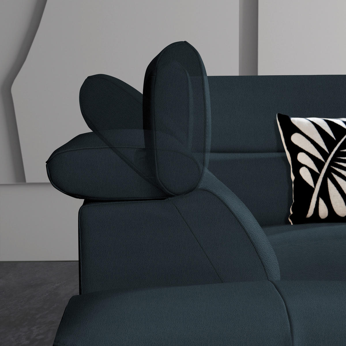 ECKSOFA in Echtleder Dunkelblau  - Schwarz/Dunkelblau, Design, Leder/Metall (281/225cm) - Celina Home