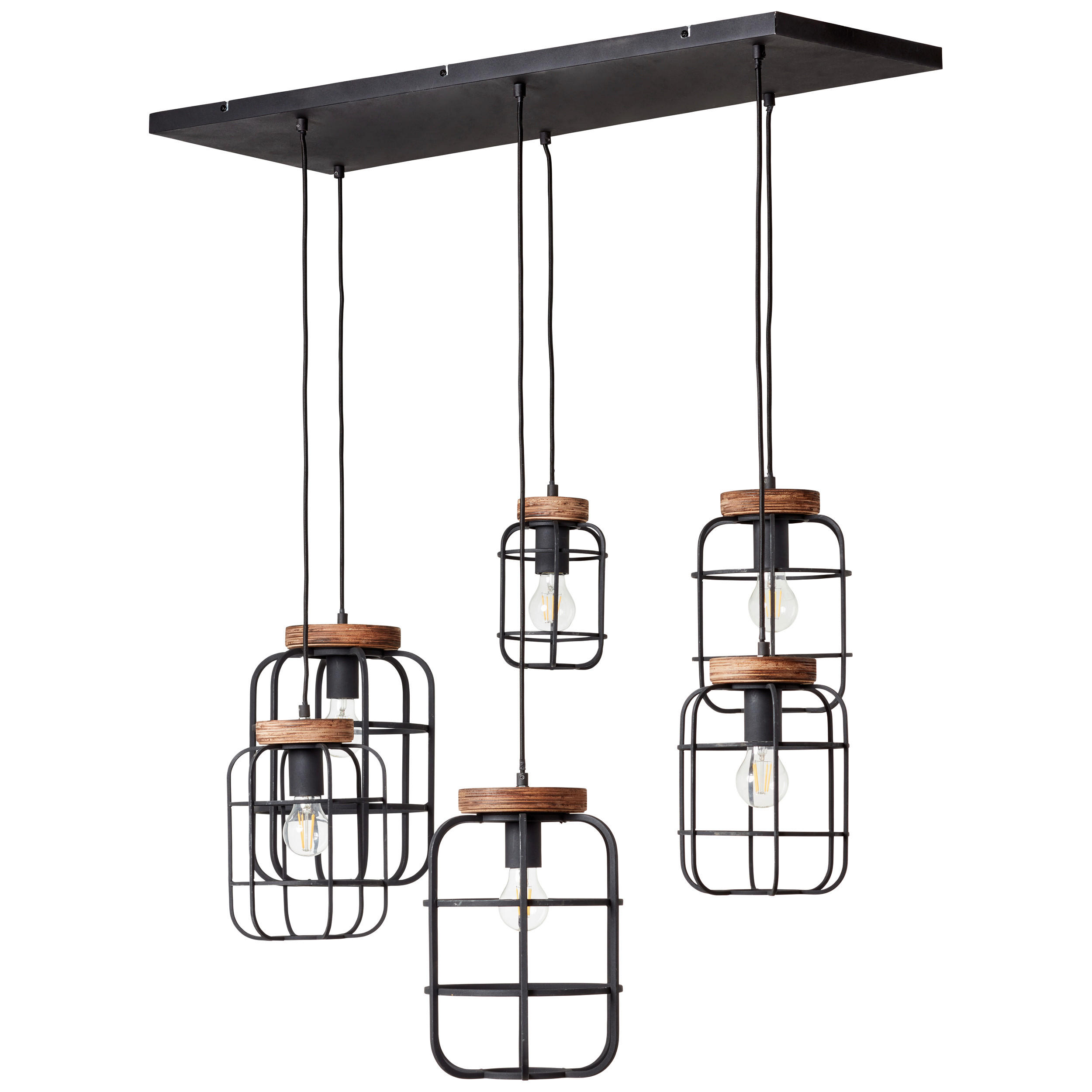 HÄNGELEUCHTE 110/45/130 cm  - Schwarz/Braun, KONVENTIONELL, Holz/Metall (110/45/130cm) - Brilliant