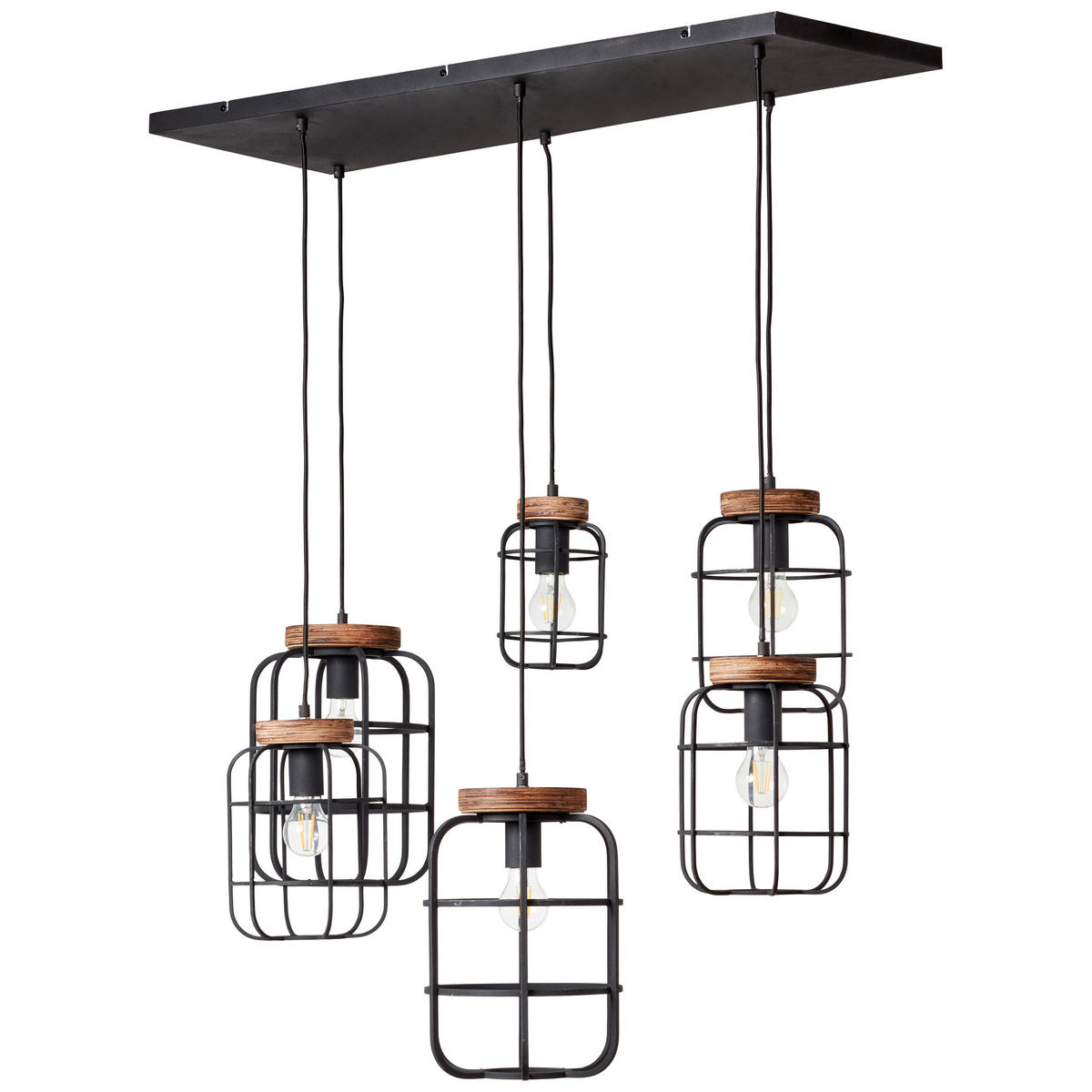 HÄNGELEUCHTE 110/45/130 cm  - Schwarz/Braun, KONVENTIONELL, Holz/Metall (110/45/130cm) - Brilliant