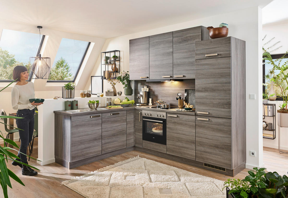 ECKKÜCHE 200/260 cm  in Eichefarben  - Edelstahlfarben/Eichefarben, Design, Holzwerkstoff/Metall (200/260cm) - Express