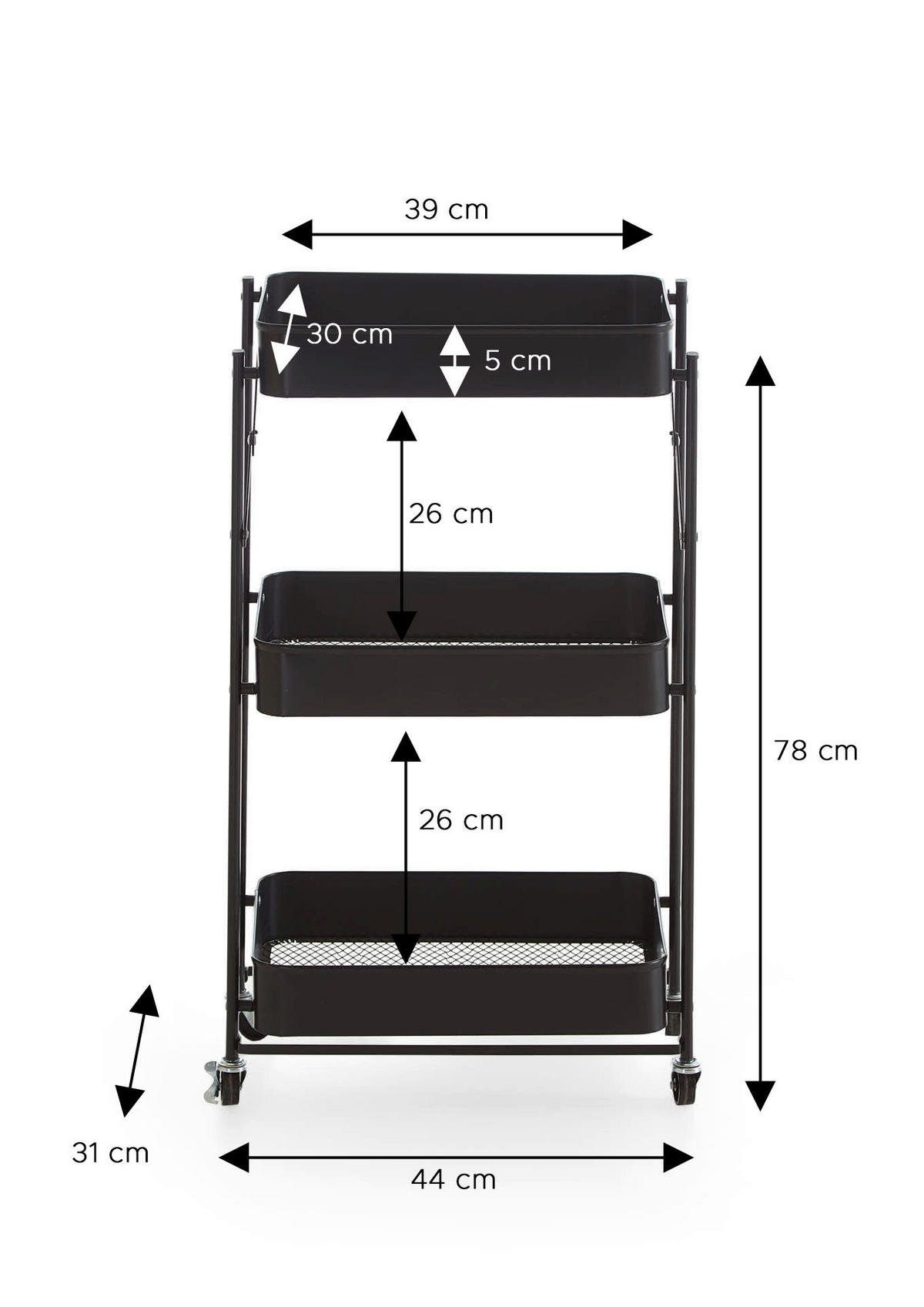 EINKAUFSTROLLEY  - Schwarz, Design, Metall (44/78/31cm) - MID.YOU