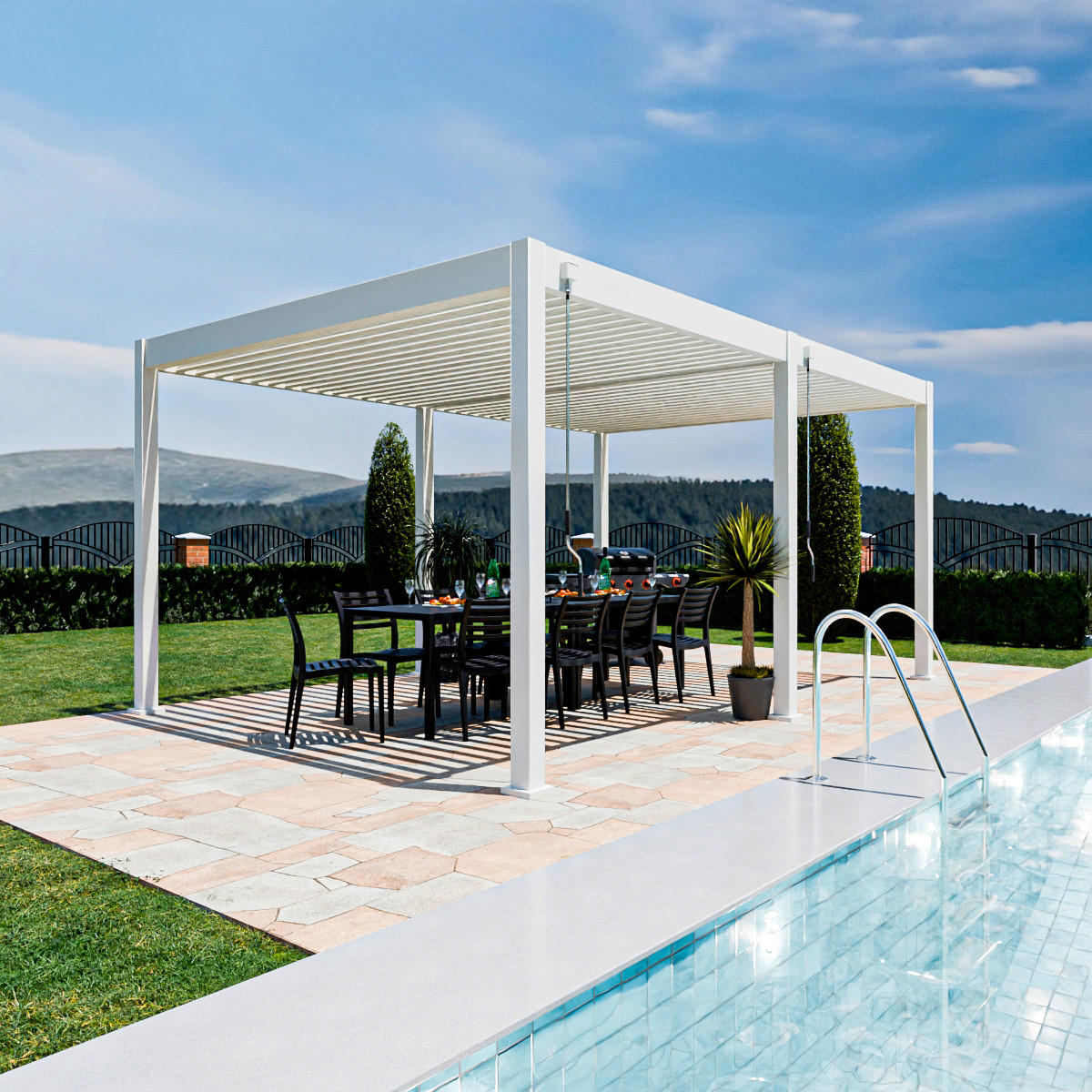 PERGOLA 360/255/530 cm   - Weiß Hochglanz, Basics, Metall (360/255/530cm) - Gardenson