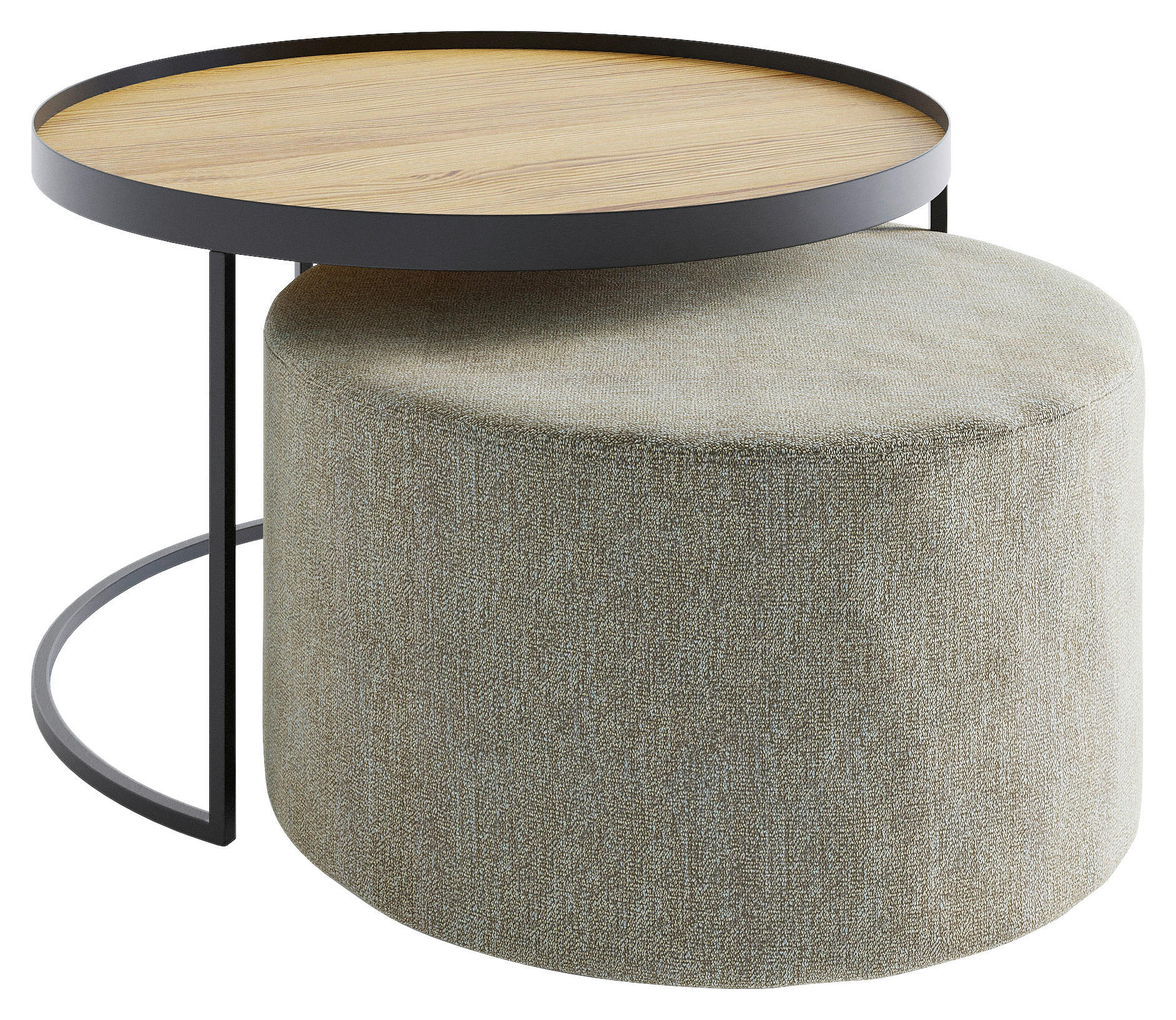 COUCHTISCHSET Eiche massiv rund Eichefarben, Beige  - Eichefarben/Beige, Design, Holz/Textil (80/80/49cm) - Novel