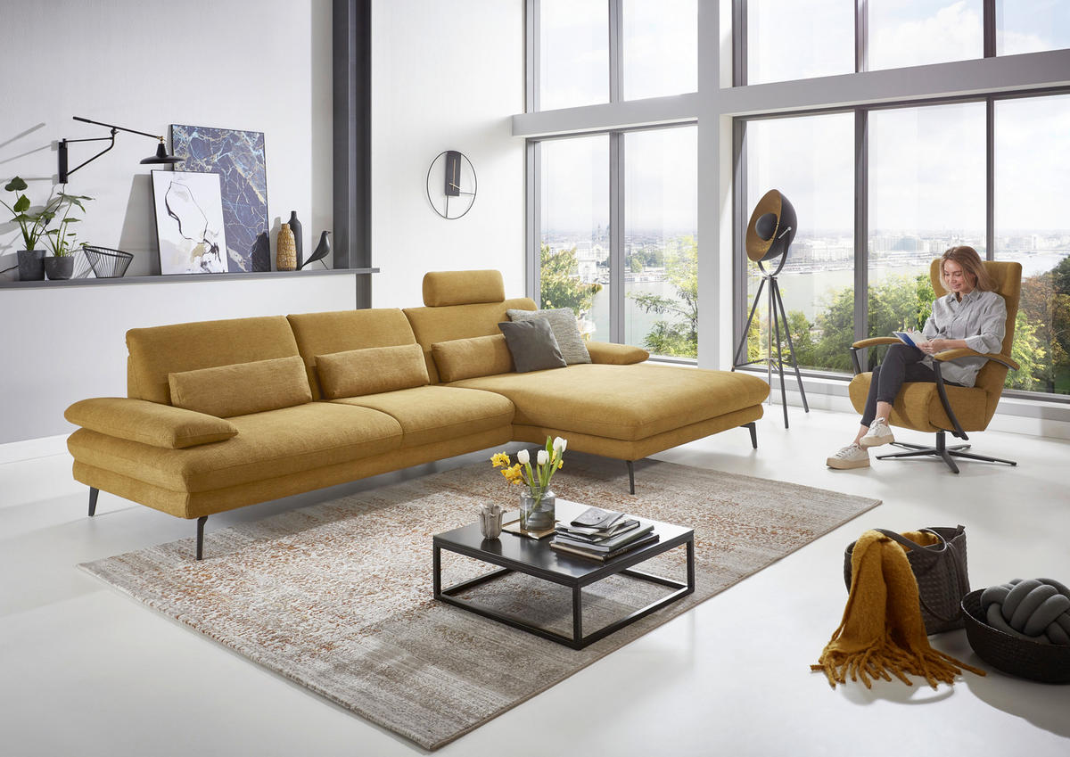 ECKSOFA in Chenille Currygelb  - Currygelb/Schwarz, Design, Textil/Metall (310/180cm) - Dieter Knoll