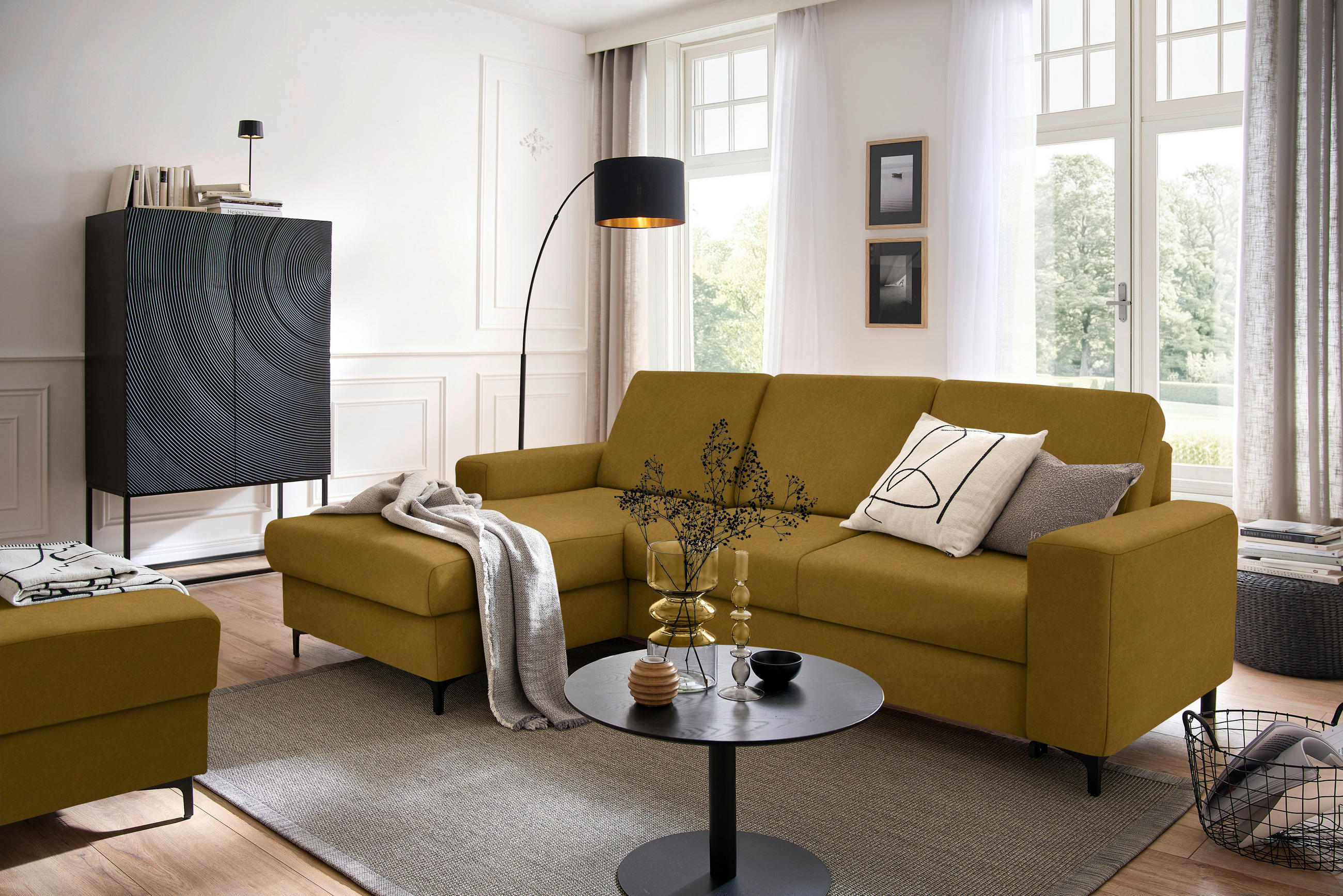 ECKSOFA in Velours Gelb  - Gelb/Schwarz, Konventionell, Textil/Metall (167/247cm) - Stylife