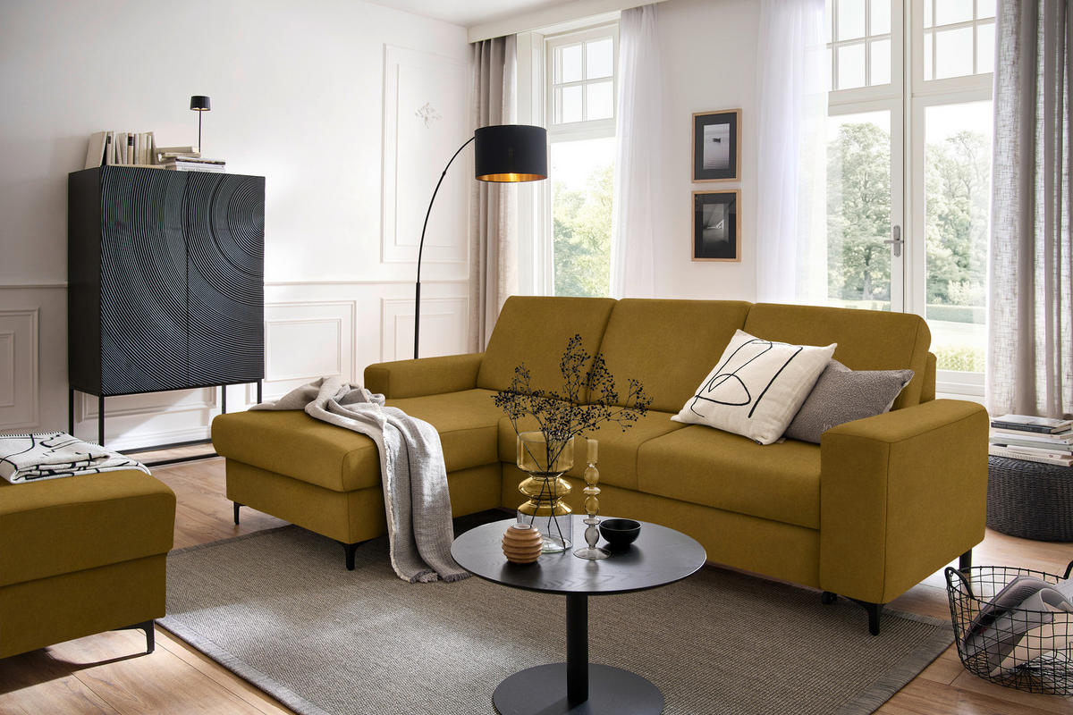 ECKSOFA in Velours Gelb  - Gelb/Schwarz, Konventionell, Textil/Metall (167/247cm) - Stylife