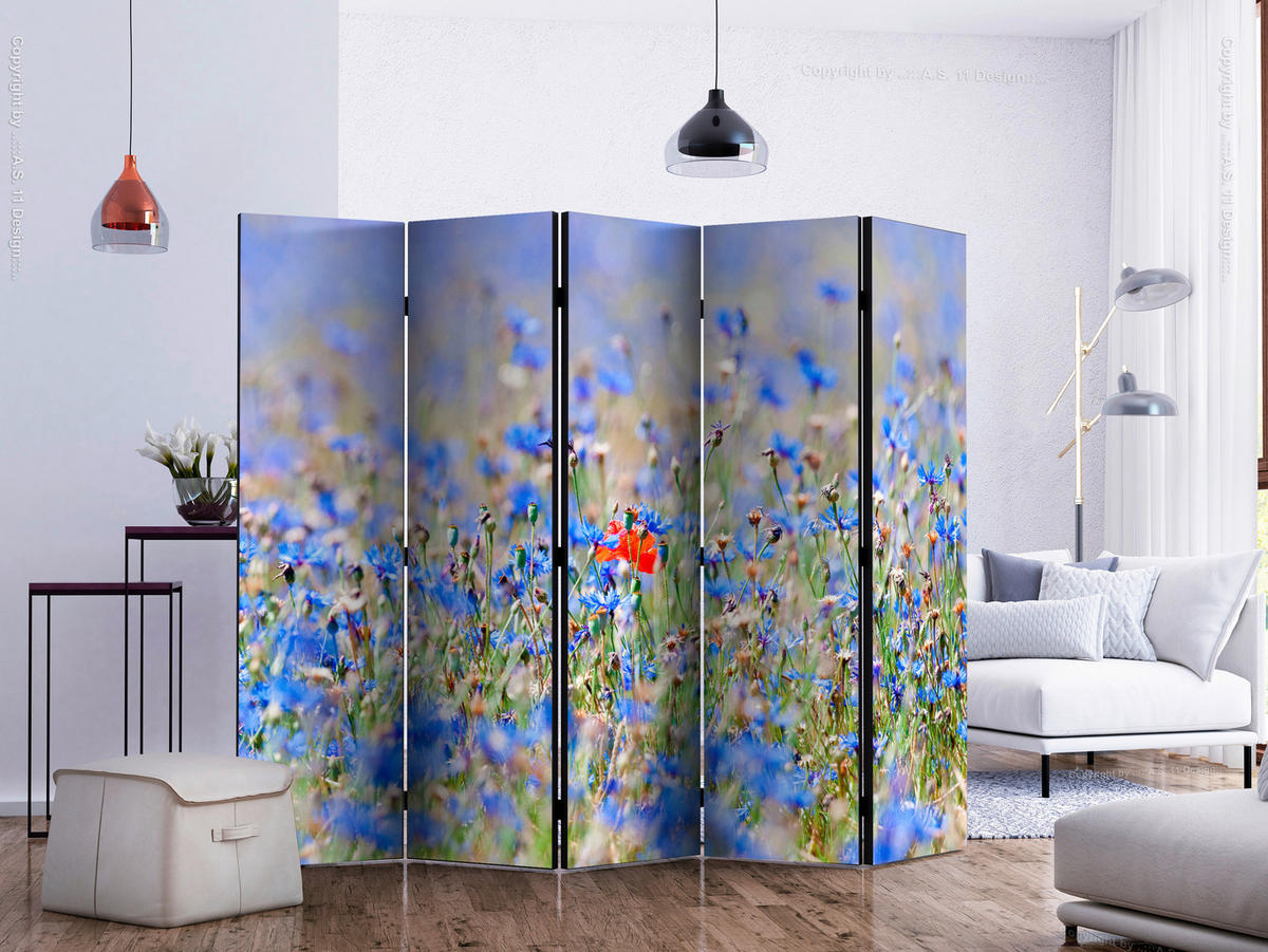 Paravent einseitig mit 5  Flügel - Hellgrün/Hellblau, Basics, Holz/Textil (225/172/3cm) - artgeist