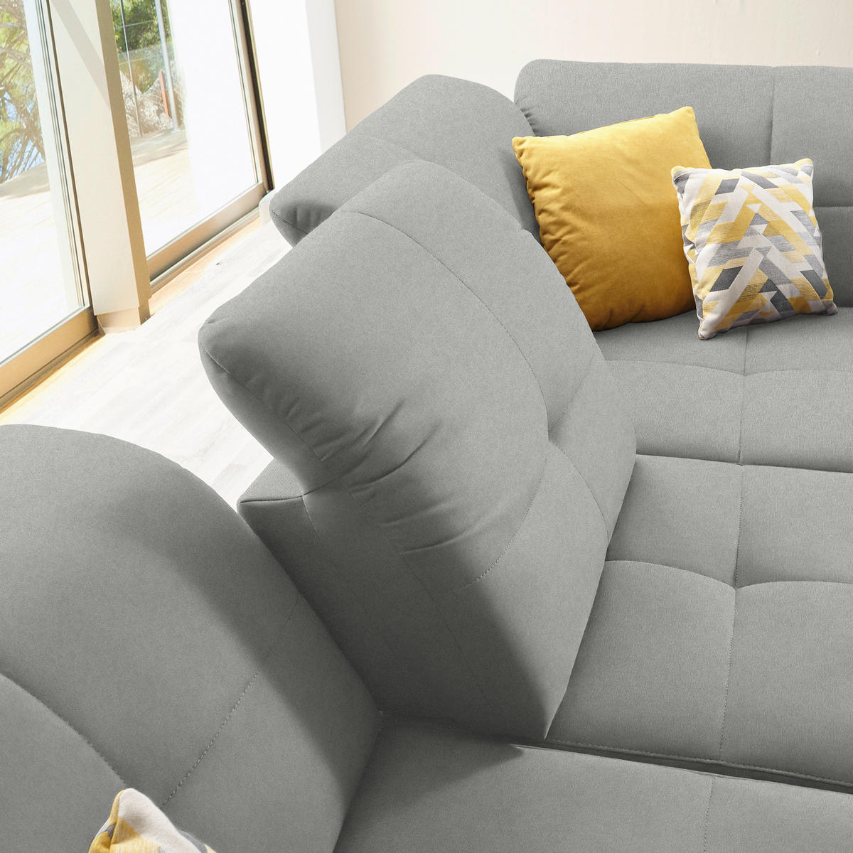 ECKSOFA in Chenille Hellgrau  - Hellgrau/Schwarz, Design, Textil/Metall (310/240cm) - Xora