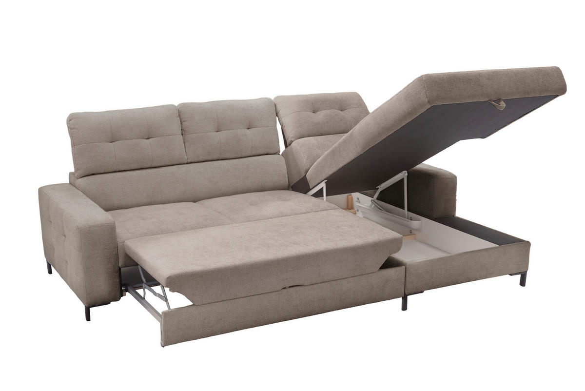ECKSOFA in Struktur Hellbraun  255/176 cm  - Hellbraun/Schwarz, Design, Textil/Metall (255/176cm) - Livetastic