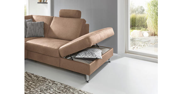 ECKSOFA in Mikrofaser Sandfarben 275/242 cm - Sandfarben/Alufarben, Design, Textil/Metall (275/242cm) - Dieter Knoll