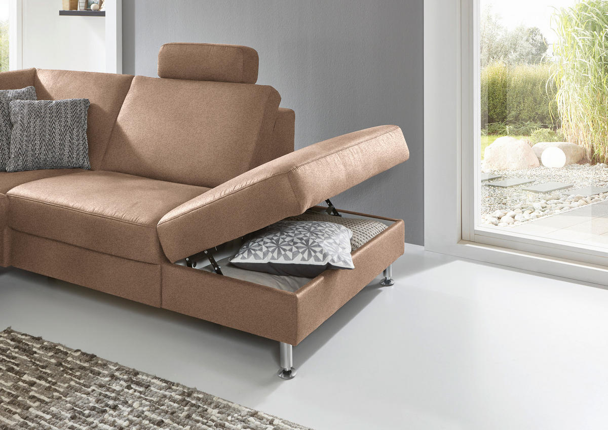 ECKSOFA in Mikrofaser Sandfarben  - Sandfarben/Alufarben, Design, Textil/Metall (275/242cm) - Dieter Knoll