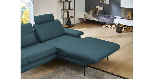 ECKSOFA in Echtleder Blau 310/180 cm - Blau/Schwarz, Design, Leder/Metall (310/180cm) - Dieter Knoll